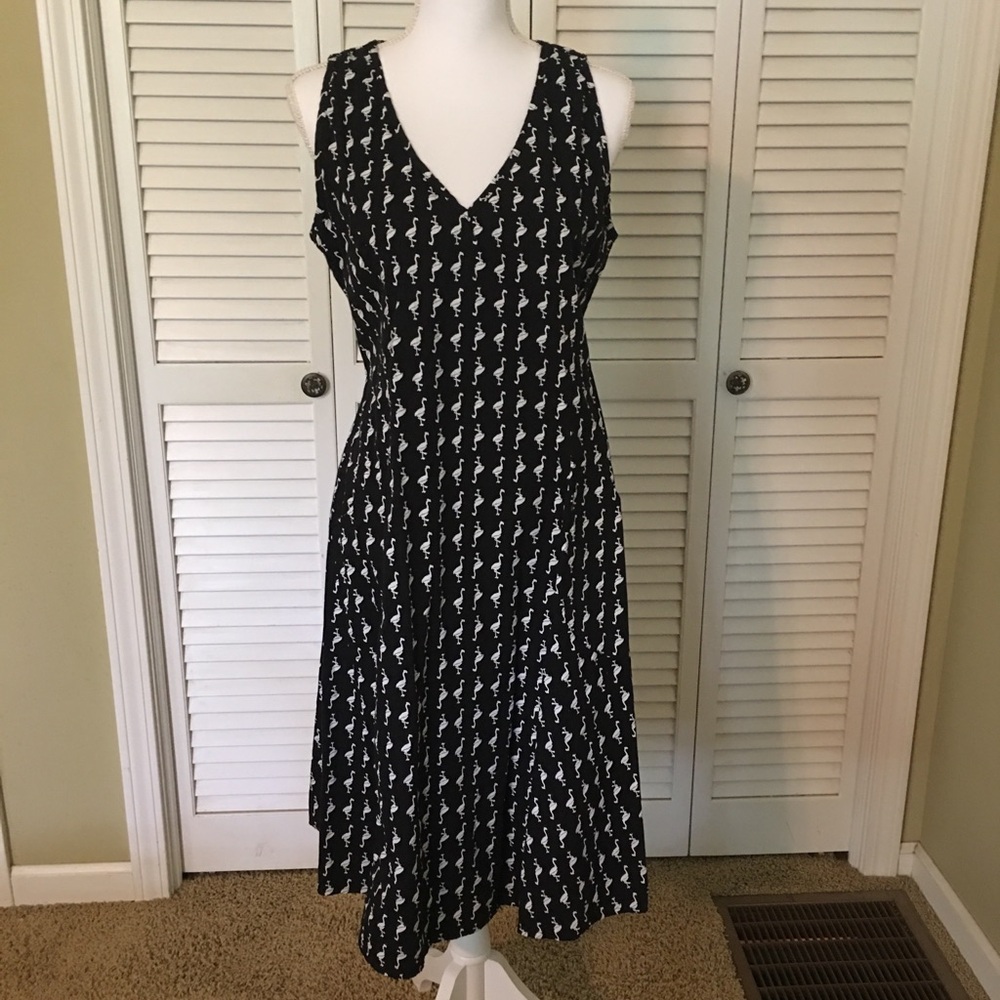 Tulip Size Small Black and White Flamingo Print Dress